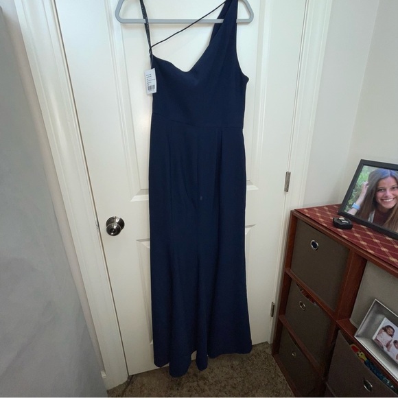 After Six Dessy Crepe One Shoulder Draped Cowl Neck Maxi Dress Sz 10 - Picture 8 of 16